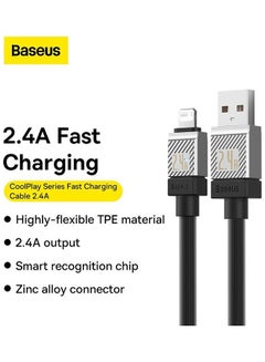 Baseus iPhone Cable 1M Fast Charging And Data Cable iPhone Charger Cable 2.4A Lightning Cord Compatible for iPhone 14/14 Pro/14 Plus/14 Pro Max, iPhone 13 Pro 12 Pro Max 11 XS 7 Plus 6S iPad Pro Black  - Image 2
