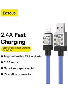 Baseus iPhone Cable 1M Fast Charging And Data Cable iPhone Charger Cable 2.4A Lightning Cord Compatible for iPhone 14/14 Pro/14 Plus/14 Pro Max, iPhone 13 Pro 12 Pro Max 11 XS 7 Plus 6S iPad Pro Blue  - Image 2