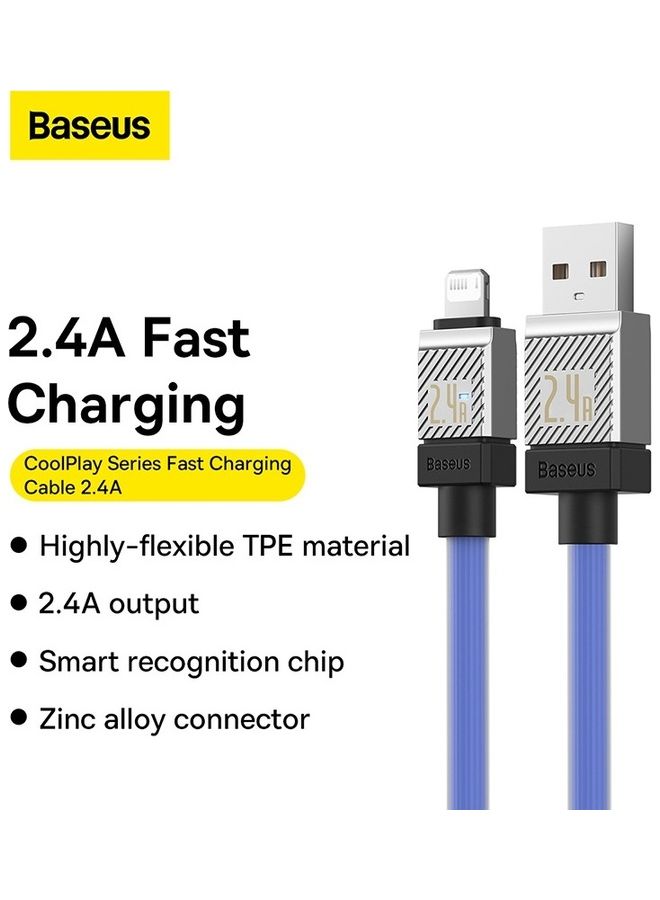 Baseus - iPhone Cable 1M Fast Charging And Data Cable iPhone Charger Cable 2.4A Lightning Cord Compatible for iPhone 14/14 Pro/14 Plus/14 Pro Max, iPhone 13 Pro 12 Pro Max 11 XS 7 Plus 6S iPad Pro Blue - Image 1