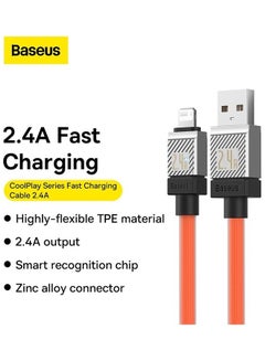 Baseus iPhone Cable 1M Fast Charging And Data Cable iPhone Charger Cable 2.4A Lightning Cord Compatible for iPhone 14/14 Pro/14 Plus/14 Pro Max, iPhone 13 Pro 12 Pro Max 11 XS 7 Plus 6S iPad Pro Orange  - Image 2