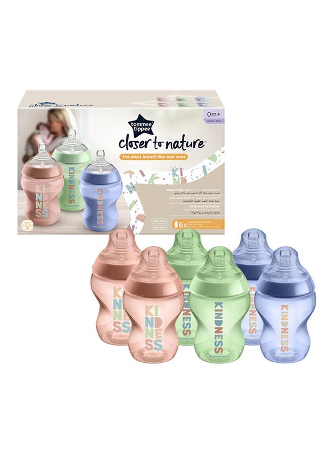 tommee tippee Closer To Nature Baby Bottles, Anti-Colic Valve, Slow-Flow, 260ml, 0+ Months, Pack Of 6 - Multicolour  - Image 1