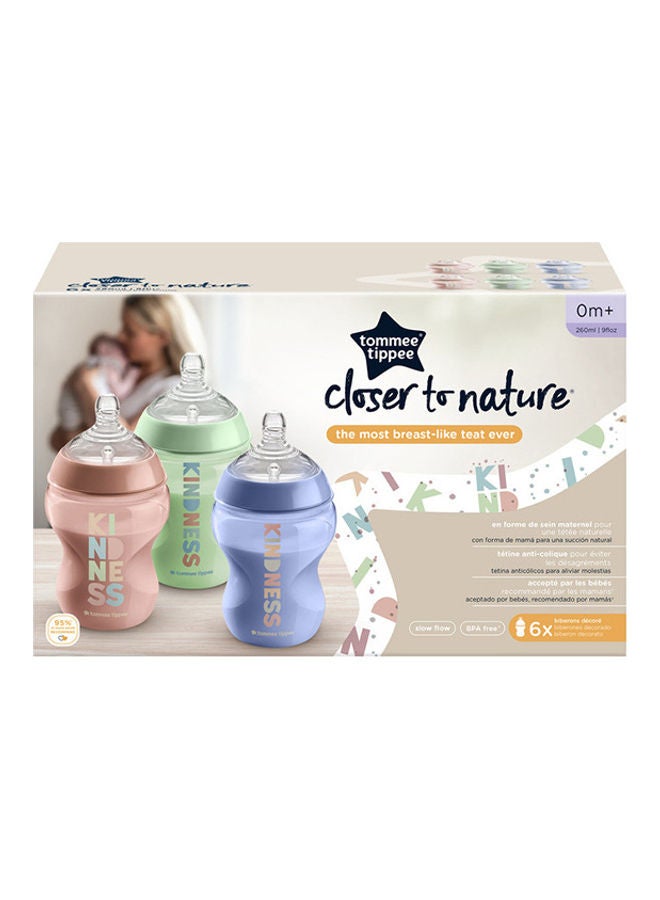 tommee tippee Closer To Nature Baby Bottles, Anti-Colic Valve, Slow-Flow, 260ml, 0+ Months, Pack Of 6 - Multicolour  - Image 2