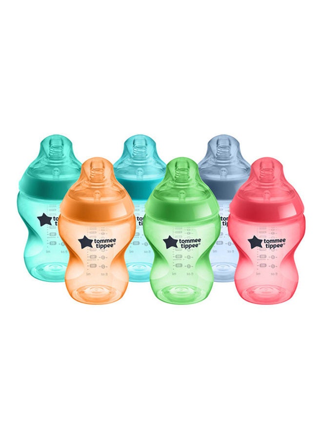 تومي تيبي زجاجات الأطفال Closer To Nature، حلمة تشبه الثدي ذات تدفق بطيء مع صمام مضاد للمغص، 260 مل، عبوة من 6 قطع، فييستا متعددة الألوان - Image 2