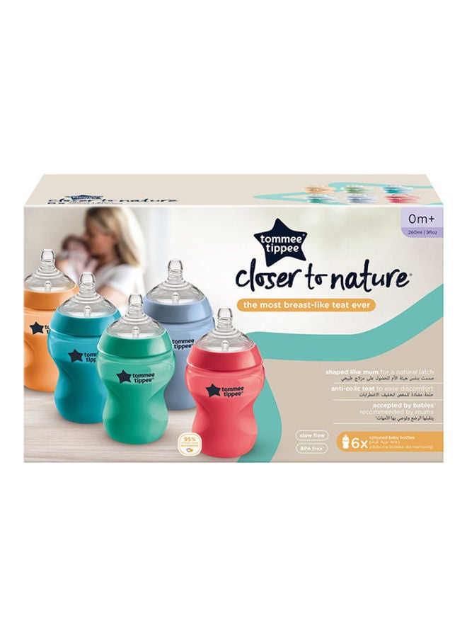تومي تيبي زجاجات الأطفال Closer To Nature، حلمة تشبه الثدي ذات تدفق بطيء مع صمام مضاد للمغص، 260 مل، عبوة من 6 قطع، فييستا متعددة الألوان - Image 3