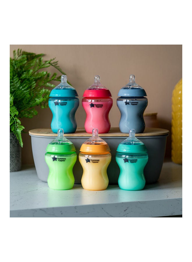 تومي تيبي زجاجات الأطفال Closer To Nature، حلمة تشبه الثدي ذات تدفق بطيء مع صمام مضاد للمغص، 260 مل، عبوة من 6 قطع، فييستا متعددة الألوان - Image 4