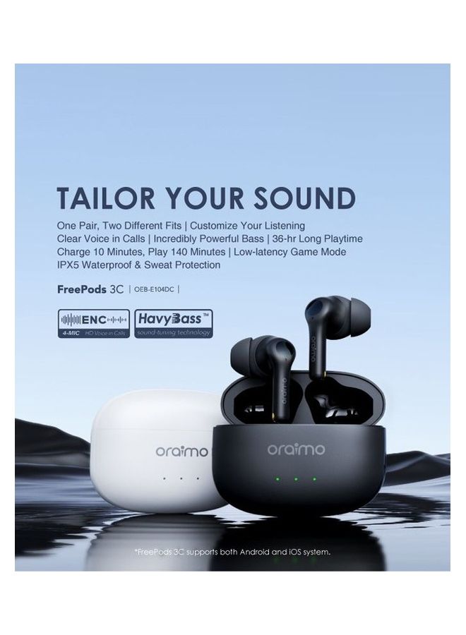 Oraimo - FreePods 3C ENC Calling Noise Cancellation Long Playtime True Wireless Earbuds - Egyptian Version Black - Image 1