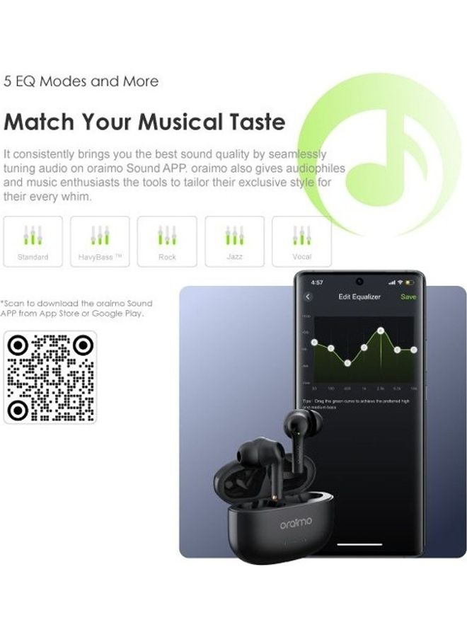 Oraimo - FreePods 3C ENC Calling Noise Cancellation Long Playtime True Wireless Earbuds - Egyptian Version Black - Image 1