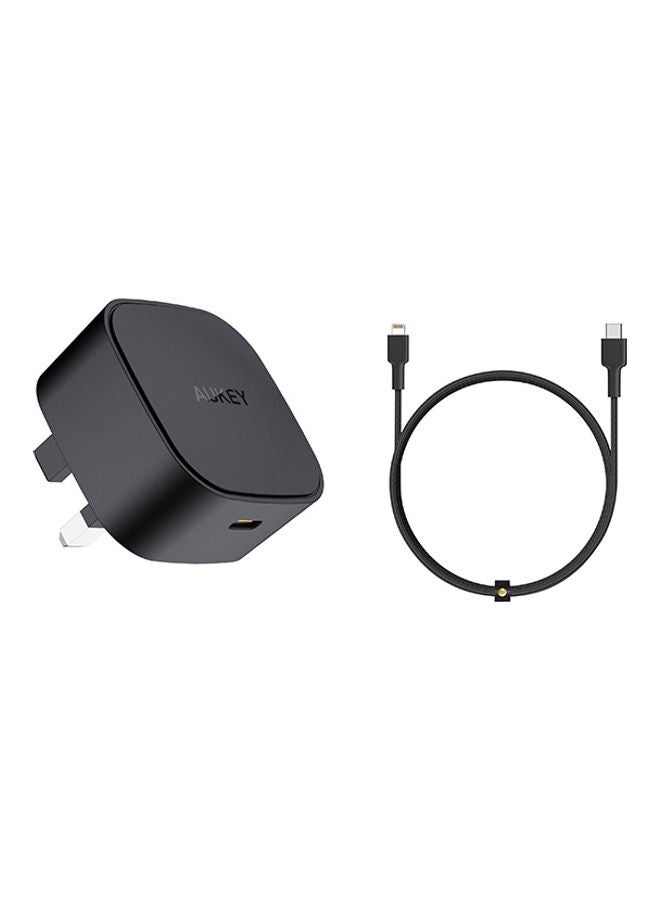 Aukey Wall Charger 20W With Type-C To Lightning Cable 1.2M Black  - Image 1