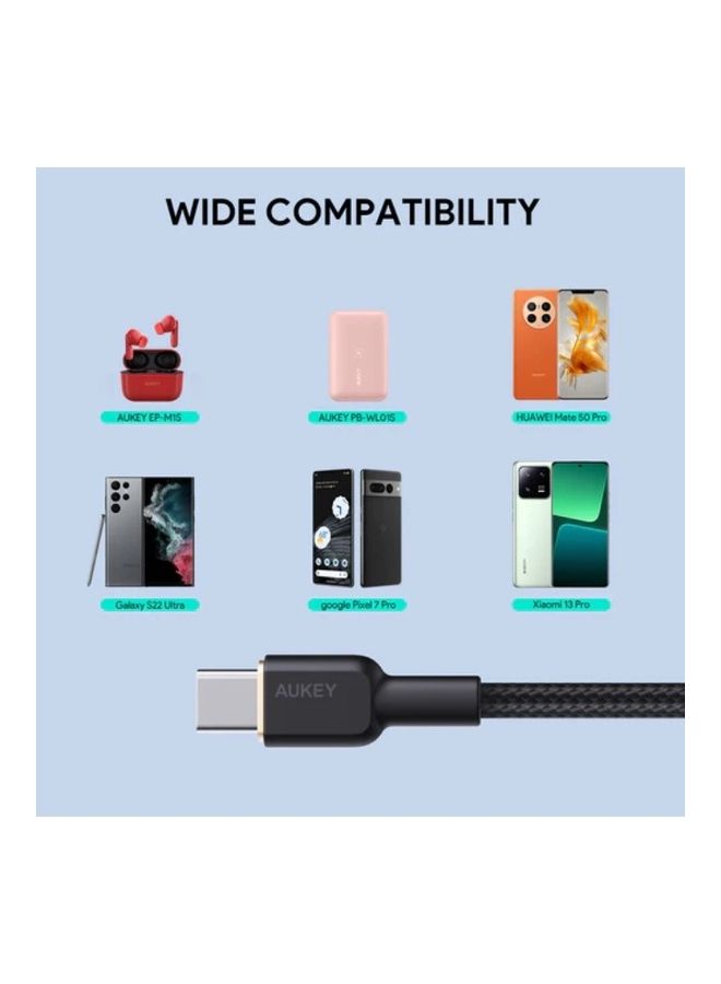 Aukey 1M Nylon Braided USB-C To USB-C Cable Black - Image 2