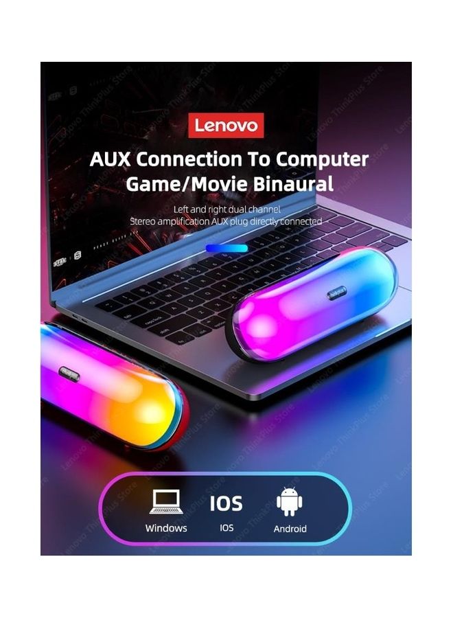 Lenovo - Thinkplus Bluetooth Portable Mini TWS Bass Stereo Music Surround Wireless Mobile Call Colorful LED Light Speaker Black - Image 1