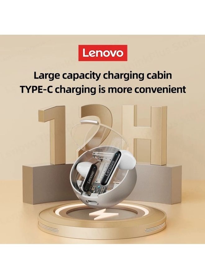 Lenovo - Thinkplus Bluetooth 5.2 Headphones HiFi Stereo Wireless Earphones Sport Headsets With Mic White - Image 1