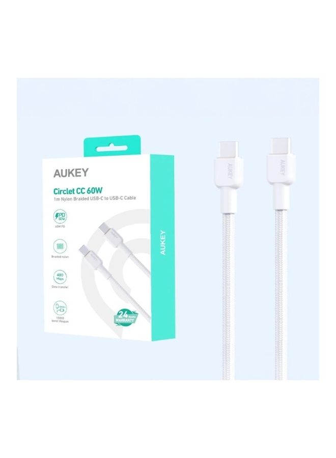 Aukey 1.8M Nylon Braided USB-C To USB-C Cable White - Image 2