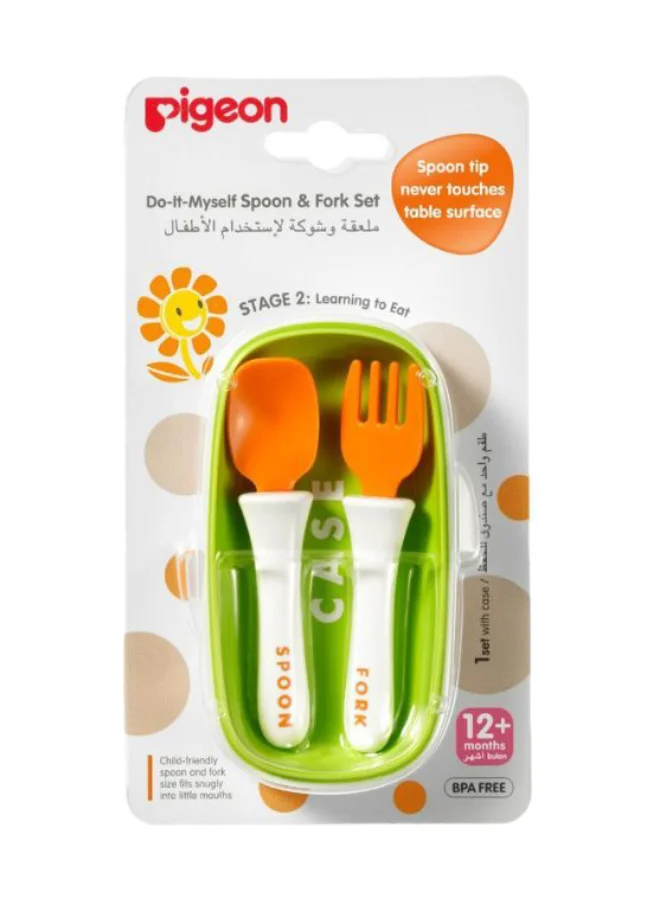 pigeon Do-It-Myself Stage 2 Spoon and Fork Set with Case Cover, 12+ Months