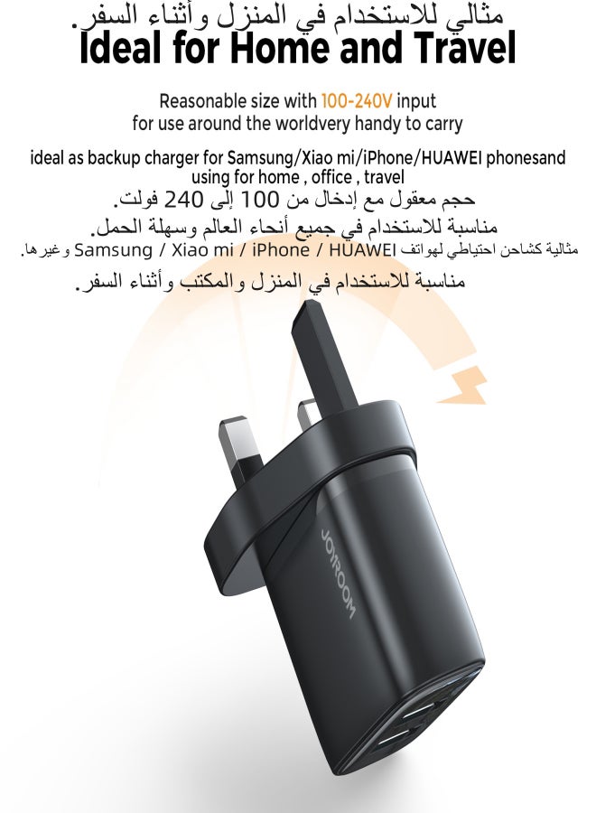 JOYROOM - 2.4A dual-port mini 12W fast charger, supports QC 3.0. Wall charger plug travel adapter mini dual-port 12W fast power charger, compatible with Samsung AFC, Huawei SCP, and other lower versions of iPhones. Black - Image 1