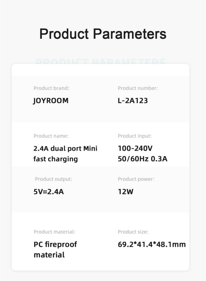 JOYROOM - 2.4A dual-port mini 12W fast charger, supports QC 3.0. Wall charger plug travel adapter mini dual-port 12W fast power charger, compatible with Samsung AFC, Huawei SCP, and other lower versions of iPhones. Black - Image 1