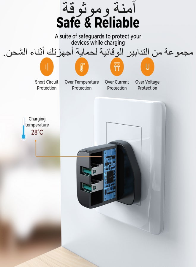 JOYROOM - 2.4A dual-port mini 12W fast charger, supports QC 3.0. Wall charger plug travel adapter mini dual-port 12W fast power charger, compatible with Samsung AFC, Huawei SCP, and other lower versions of iPhones. Black - Image 1