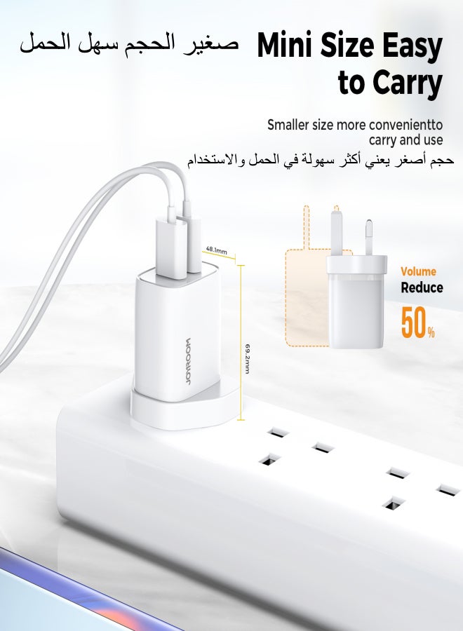 جوي روم - شاحن مزدوج الفتحات بقوة 2.1A و10.5 واط الصغير بدعم QC 3.0. محول شاحن جداري للسفر بفتحتين تيار كهربائي بقوة 10.5 واط للشحن السريع، متوافق مع Samsung AFC و Huawei SCP وإصدارات أقل من iPhones الأخرى أبيض - Image 1