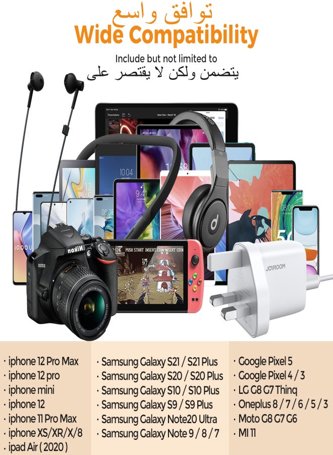 جوي روم - شاحن مزدوج الفتحات بقوة 2.1A و10.5 واط الصغير بدعم QC 3.0. محول شاحن جداري للسفر بفتحتين تيار كهربائي بقوة 10.5 واط للشحن السريع، متوافق مع Samsung AFC و Huawei SCP وإصدارات أقل من iPhones الأخرى أبيض - Image 1