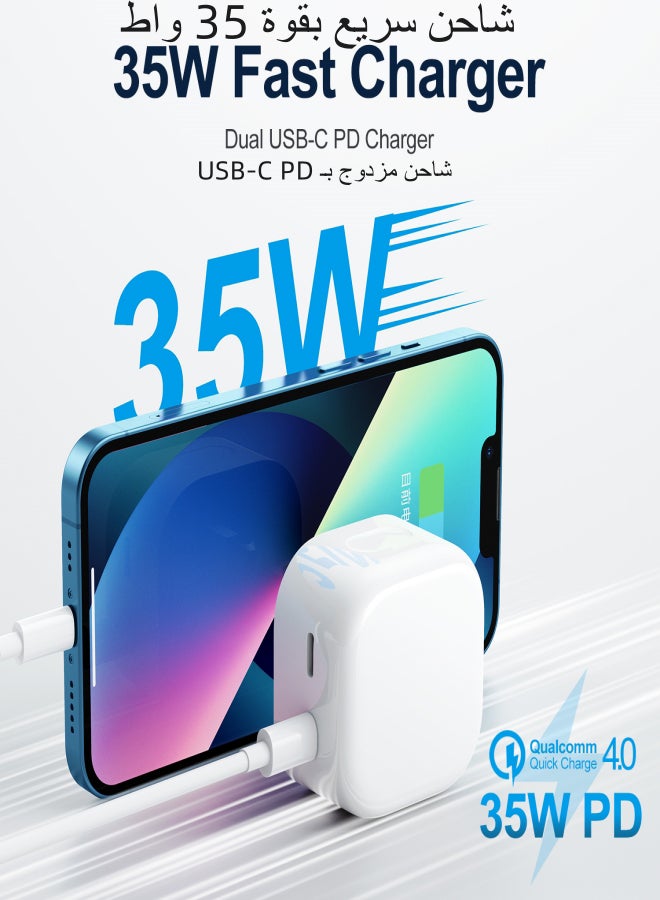 35W Dual PD Fast Charger, QC3.0 Wall Charger Plug Travel Adapter Dual USB-C Fast Charger, PD18W/20W iP 8-11/12-13 Full Series, PPS 25W, iPad as well as laptop, compatible with Samsung AFC, Huawei SCP and other lower versions of iPhone. White - v1689750538/N53335525A_2