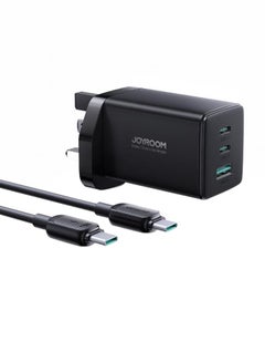 Fast Charger And Cable Set PD 65W 3-Port GaN Type-C Plug QC 3.0 USB C Laptop Adapter Compatible With MacBook Pro/Air, Dell XPS, iPhone 14,iPad Pro, Galaxy S23,Pixel 7,Steam Deck/Lenovo/ASUS Contains A 100W C-C Data Cable Black