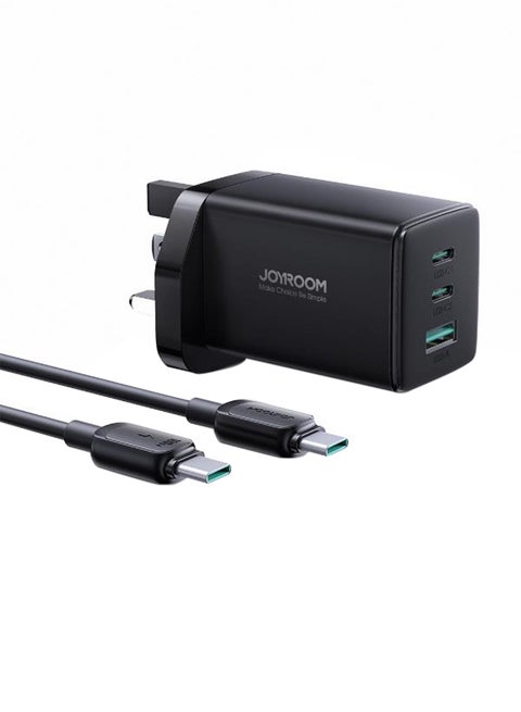 Fast Charger And Cable Set PD 65W 3-Port GaN Type-C Plug QC 3.0 USB C Laptop Adapter Compatible With MacBook Pro/Air, Dell XPS, iPhone 14,iPad Pro, Galaxy S23,Pixel 7,Steam Deck/Lenovo/ASUS Contains A 100W C-C Data Cable Black
