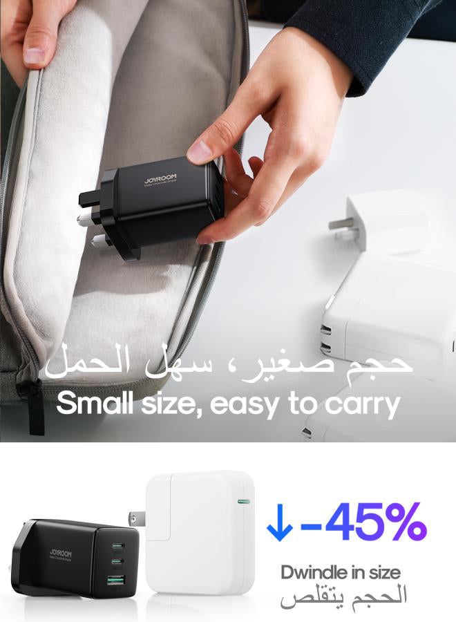 JOYROOM - Fast Charger And Cable Set PD 65W 3-Port GaN Type-C Plug QC 3.0 USB C Laptop Adapter Compatible With MacBook Pro/Air, Dell XPS, iPhone 14,iPad Pro, Galaxy S23,Pixel 7,Steam Deck/Lenovo/ASUS Contains A 100W C-C Data Cable Black - Image 1
