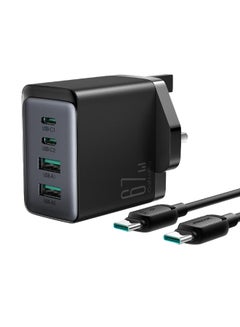 Fast Charger And Cable Set PD 67W 4-Port GaN Type-C Plug QC 3.0 USB C Laptop Adapter Compatible With MacBook Pro/Air, Dell XPS, iPhone 14,iPad Pro, Galaxy S23,Pixel 7,Steam Deck/Lenovo/ASUS Contains One 1.2M 100W C-C Data Cable Black