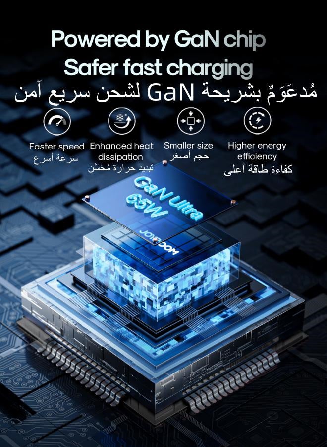 JOYROOM - Fast Charger And Cable Set PD 67W 4-Port GaN Type-C Plug QC 3.0 USB C Laptop Adapter Compatible With MacBook Pro/Air, Dell XPS, iPhone 14,iPad Pro, Galaxy S23,Pixel 7,Steam Deck/Lenovo/ASUS Contains One 1.2M 100W C-C Data Cable Black - Image 1