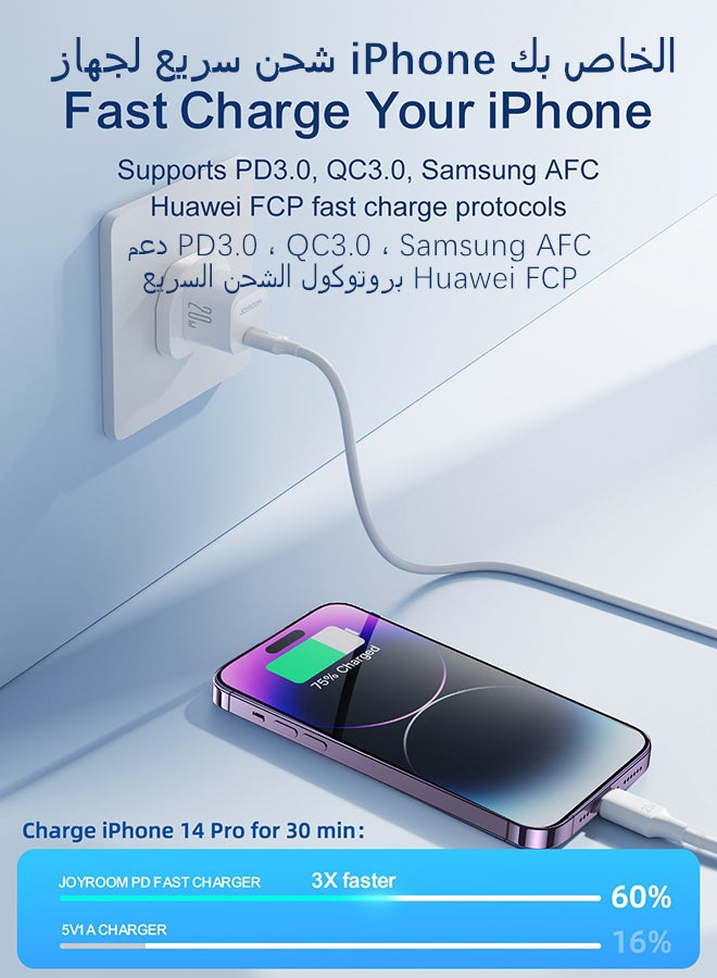 JOYROOM - USB-C Charger PD 20W Fast Charger for Smartphones and Tablets with Wall Plug, Supporting QC 3.0, Travel Adapter for Fast Charging, Compatible with Samsung AFC, Huawei SCP, Apple, and more -Etc White - Image 1