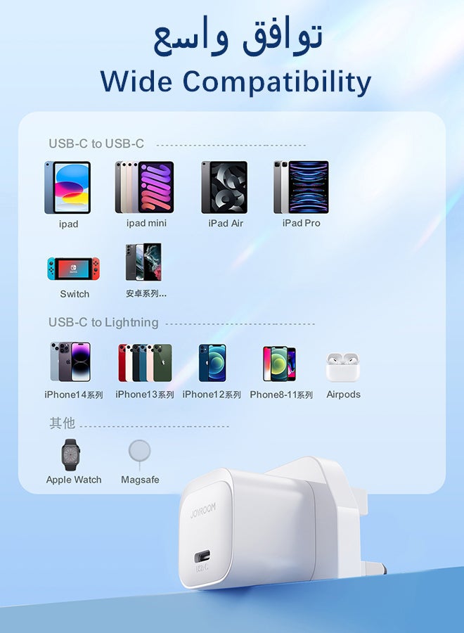 JOYROOM - USB-C Charger PD 20W Fast Charger for Smartphones and Tablets with Wall Plug, Supporting QC 3.0, Travel Adapter for Fast Charging, Compatible with Samsung AFC, Huawei SCP, Apple, and more -Etc White - Image 1