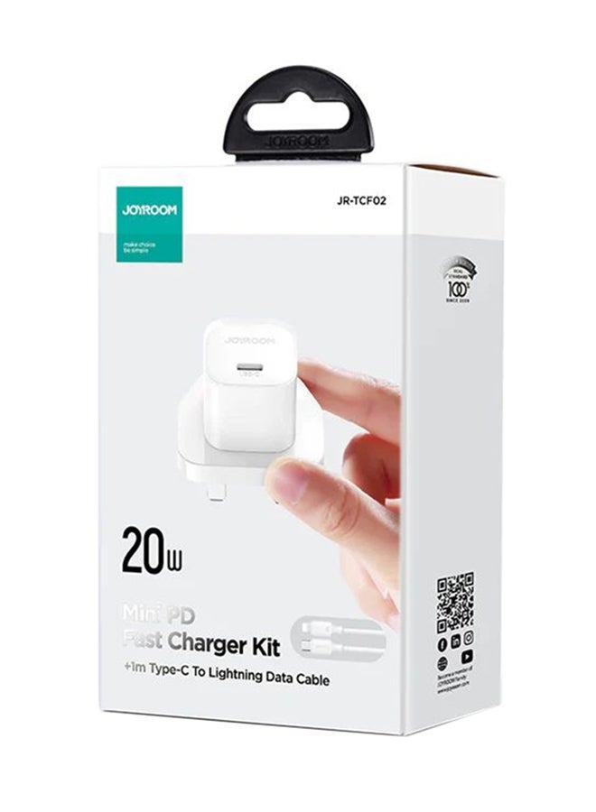 Fast charger with USB-C cable, supporting QC 3.0, USB wall charger plug travel adapter PD 20W fast charging power charger, compatible with Samsung AFC, Huawei SCP, other lower version iPhones - Etc White