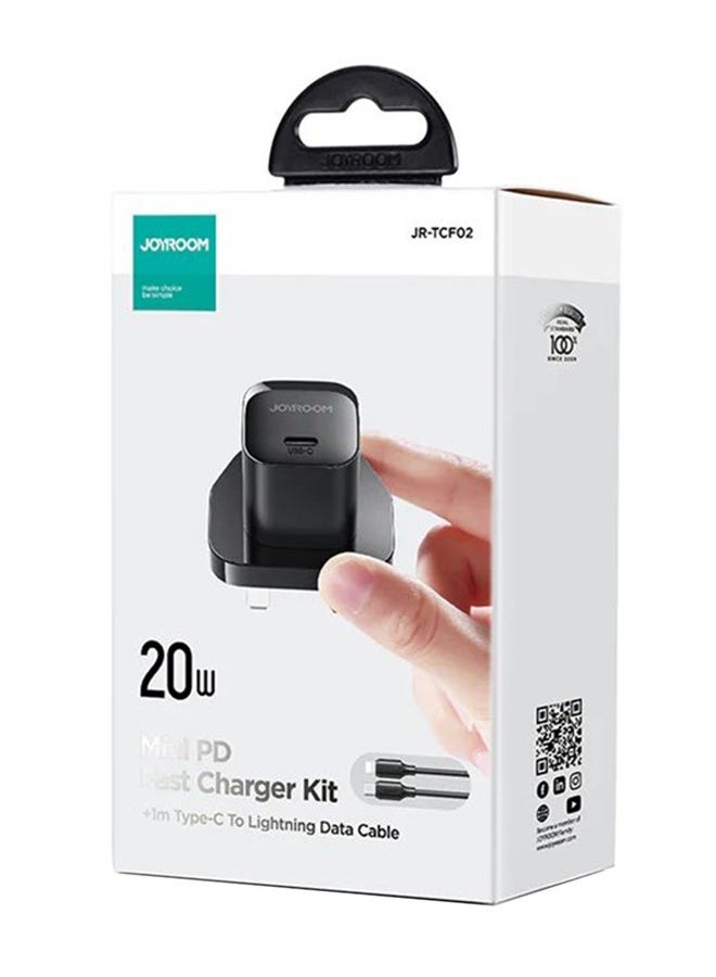 Fast charger with USB-C cable, supporting QC 3.0, USB wall charger plug travel adapter PD 20W fast charging power charger, compatible with Samsung AFC, Huawei SCP, other lower version iPhones - Etc Black