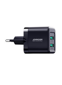 2.4A 2U compact 12W fast charger with QC 3.0 support. Wall charger plug travel adapter dual USB port 12W fast charger, compatible with Samsung AFC, Huawei SCP and other lower versions of iPhone. Black