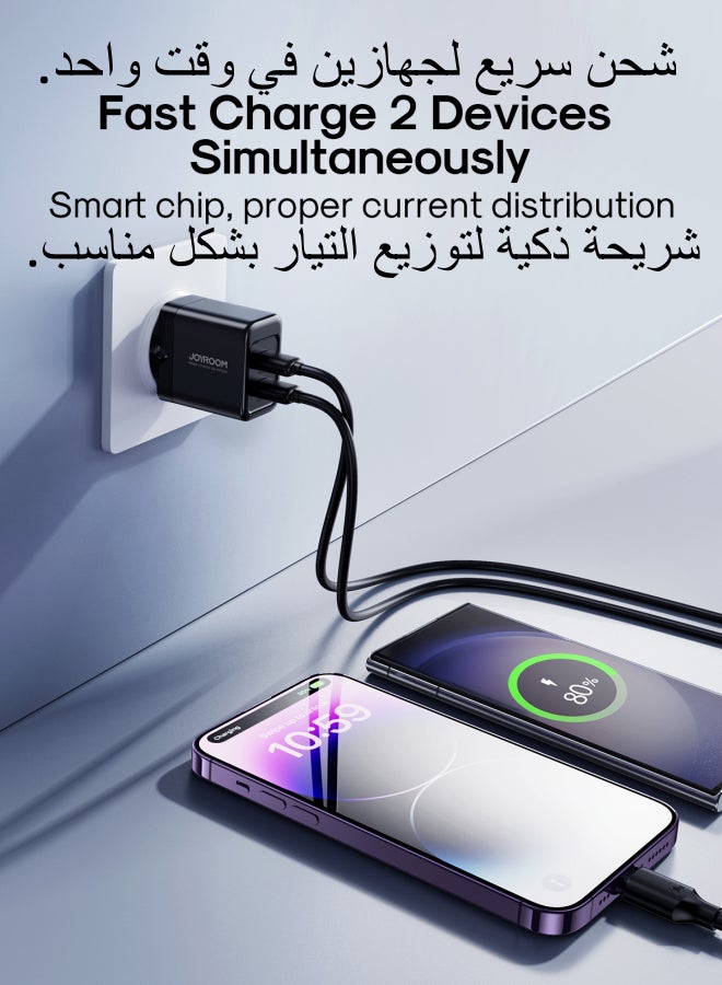 JOYROOM - 2.4A 2U compact 12W fast charger with QC 3.0 support. Wall charger plug travel adapter dual USB port 12W fast charger, compatible with Samsung AFC, Huawei SCP and other lower versions of iPhone. Black - Image 1