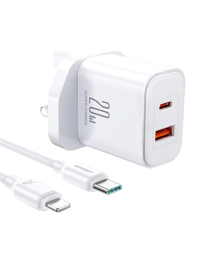 JOYROOM Fast charger with USB-C cable, supporting QC 3.0, USB wall charger plug travel adapter PD 20W fast charging power charger, compatible with Samsung AFC, Huawei SCP, other lower version iPhones - Etc White  - Image 1