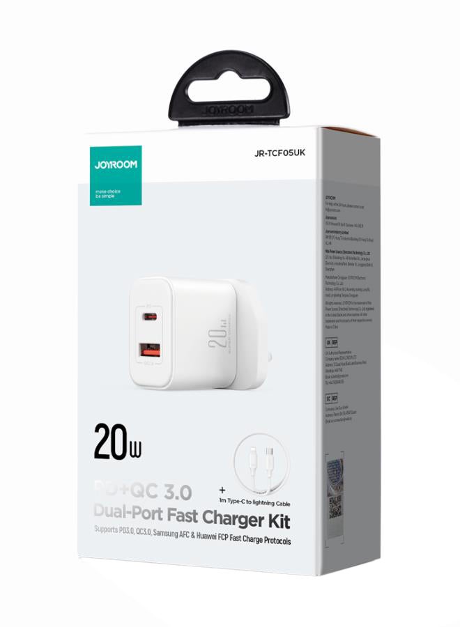 JOYROOM Fast charger with USB-C cable, supporting QC 3.0, USB wall charger plug travel adapter PD 20W fast charging power charger, compatible with Samsung AFC, Huawei SCP, other lower version iPhones - Etc White  - Image 2