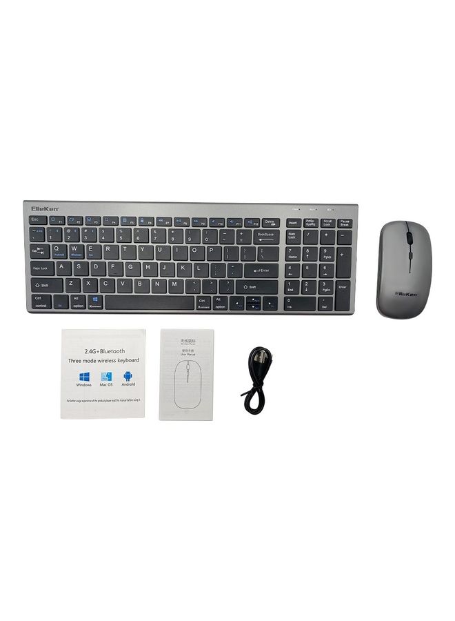 ElieKen - Wireless Keyboard And Mouse Set Rechargeable + 2.4G + Bluetooth Three-Mode, Suitable For Desktop Computer Notebook Flat Gun Black - Image 1