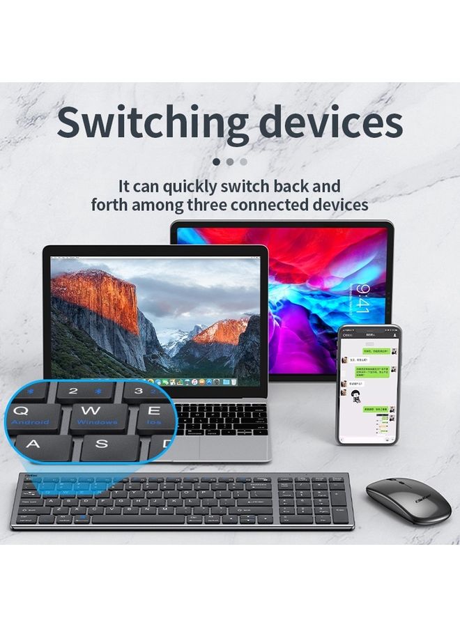 ElieKen - Wireless Keyboard And Mouse Set Rechargeable + 2.4G + Bluetooth Three-Mode, Suitable For Desktop Computer Notebook Flat Gun Black - Image 1