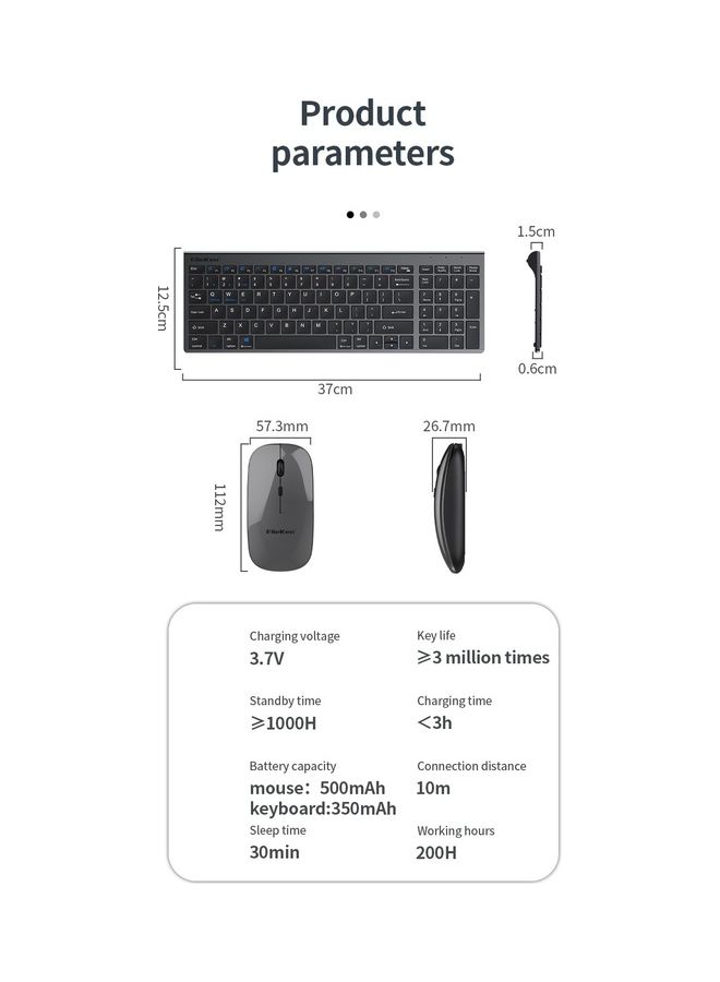 ElieKen - Wireless Keyboard And Mouse Set Rechargeable + 2.4G + Bluetooth Three-Mode, Suitable For Desktop Computer Notebook Flat Gun Black - Image 1