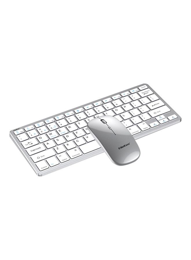 ElieKen - 2.4G Rechargeable Bluetooth Three Mode Wireless Keyboard And Mouse Set Usb External Portable For Desktop Notebook Silver - Image 1