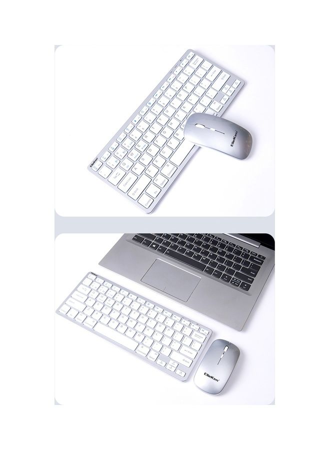 ElieKen - 2.4G Rechargeable Bluetooth Three Mode Wireless Keyboard And Mouse Set Usb External Portable For Desktop Notebook Silver - Image 1