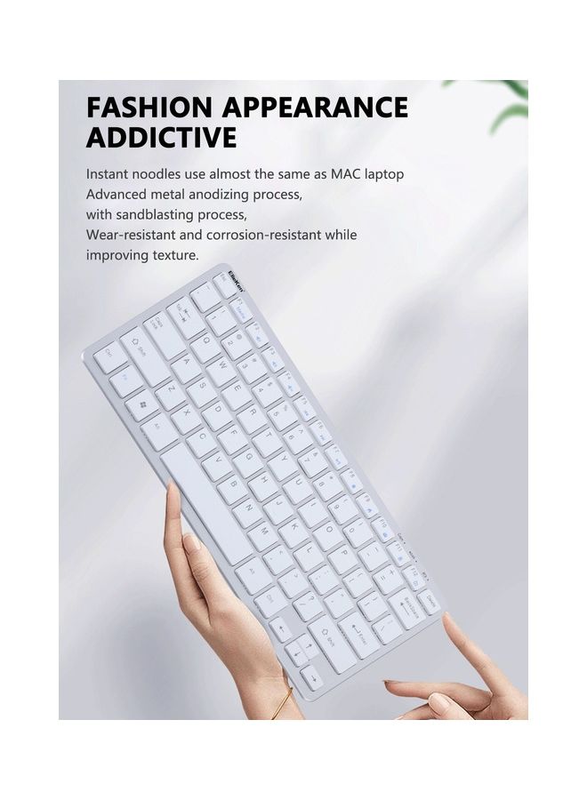 ElieKen - 2.4G Rechargeable Bluetooth Three Mode Wireless Keyboard And Mouse Set Usb External Portable For Desktop Notebook Silver - Image 1