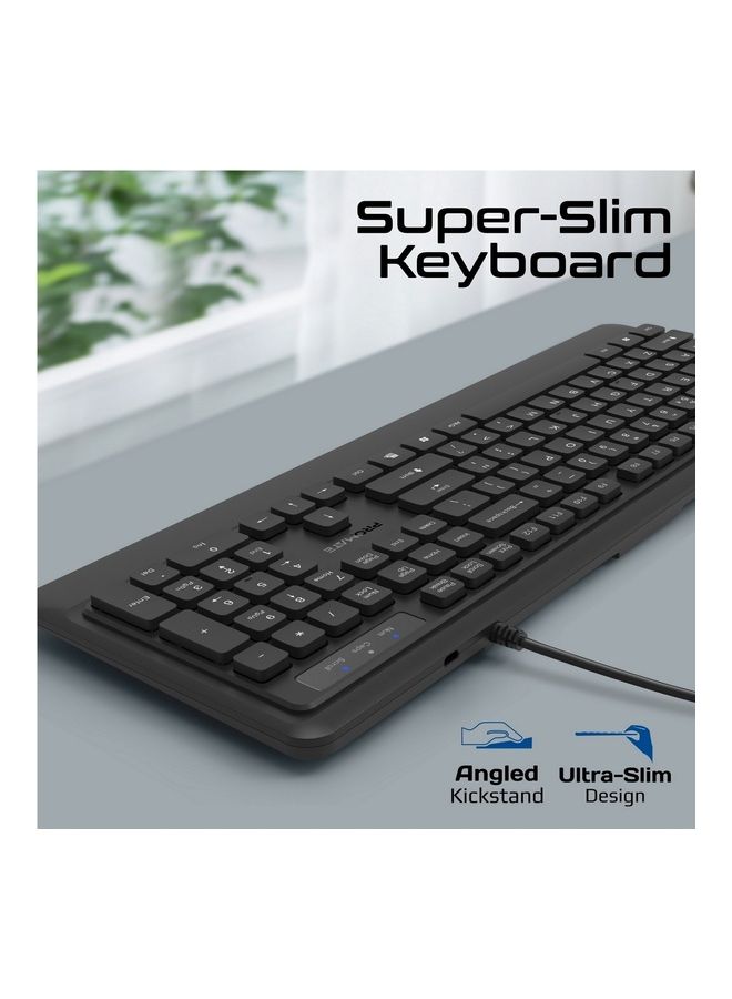 PROMATE - Wired Keyboard and Mouse Combo, Ergonomic Slim Full-Size Quiet Keyboard with 2400 DPI Mouse, Palm Rest, Angled Kickstand and Anti-Slip Silicone Grip for iMac, MacBook Pro, Dell XPS 13 BLACK - Image 1