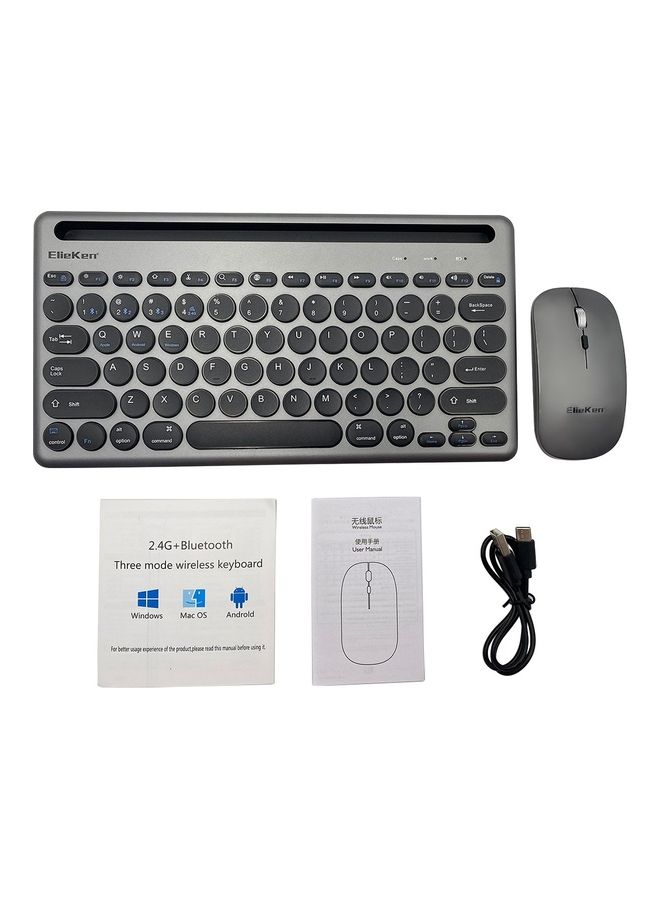 ElieKen - Wireless Keyboard And Mouse Set Card Slot Three Mode Bluetooth Three Channel Tyep C Charging Suitable For Mobile Phone Tablet Gun Black - Image 1