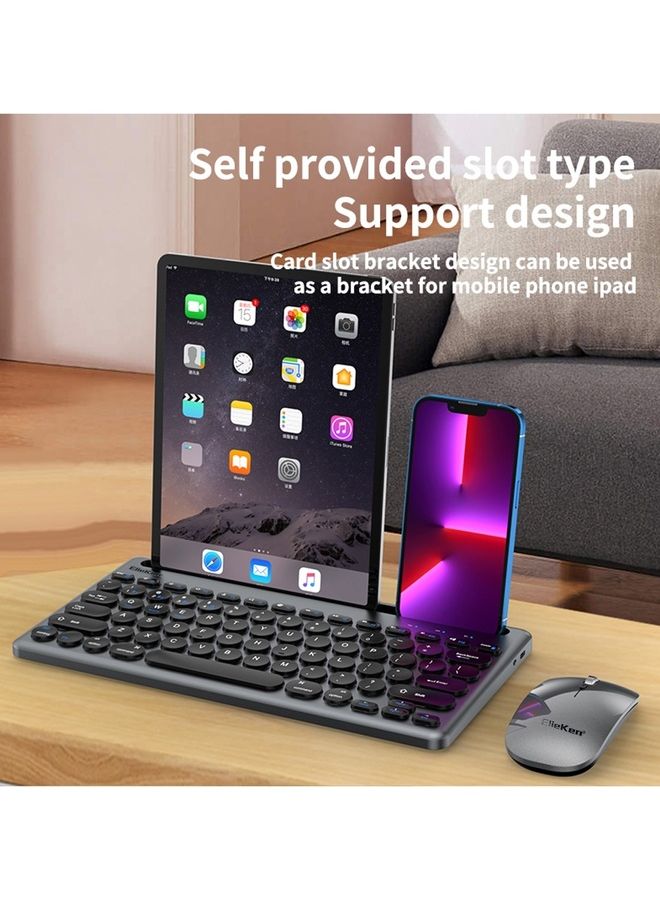 ElieKen - Wireless Keyboard And Mouse Set Card Slot Three Mode Bluetooth Three Channel Tyep C Charging Suitable For Mobile Phone Tablet Gun Black - Image 1