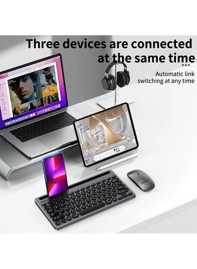 ElieKen - Wireless Keyboard And Mouse Set Card Slot Three Mode Bluetooth Three Channel Tyep C Charging Suitable For Mobile Phone Tablet Gun Black - Image 1