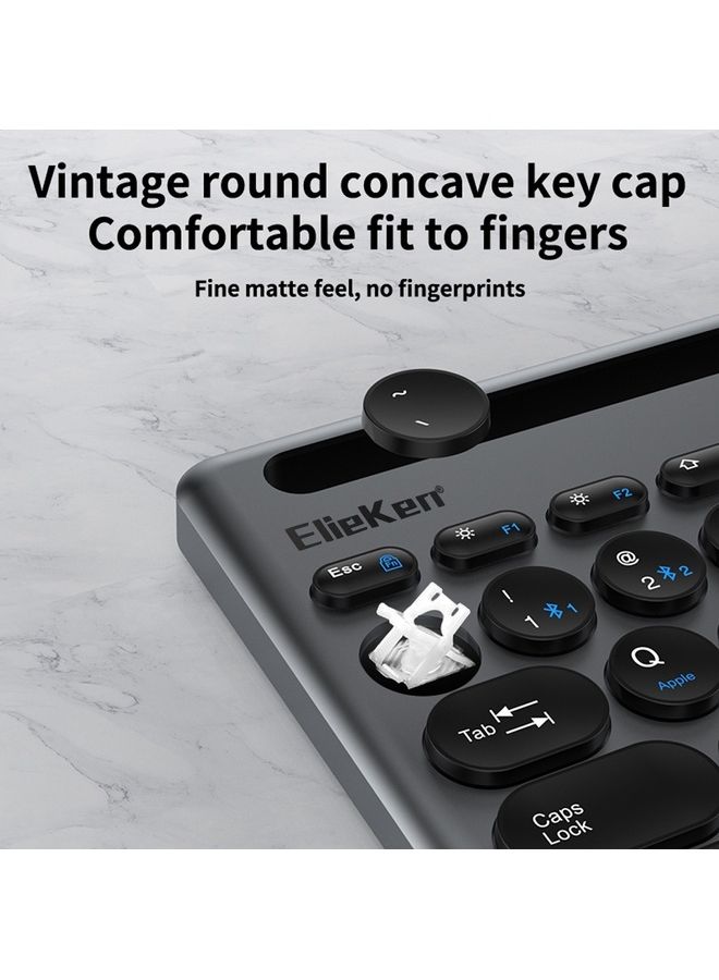 ElieKen - Wireless Keyboard And Mouse Set Card Slot Three Mode Bluetooth Three Channel Tyep C Charging Suitable For Mobile Phone Tablet Gun Black - Image 1