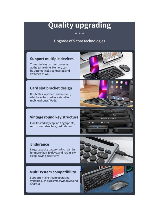 ElieKen - Wireless Keyboard And Mouse Set Card Slot Three Mode Bluetooth Three Channel Tyep C Charging Suitable For Mobile Phone Tablet Gun Black - Image 1