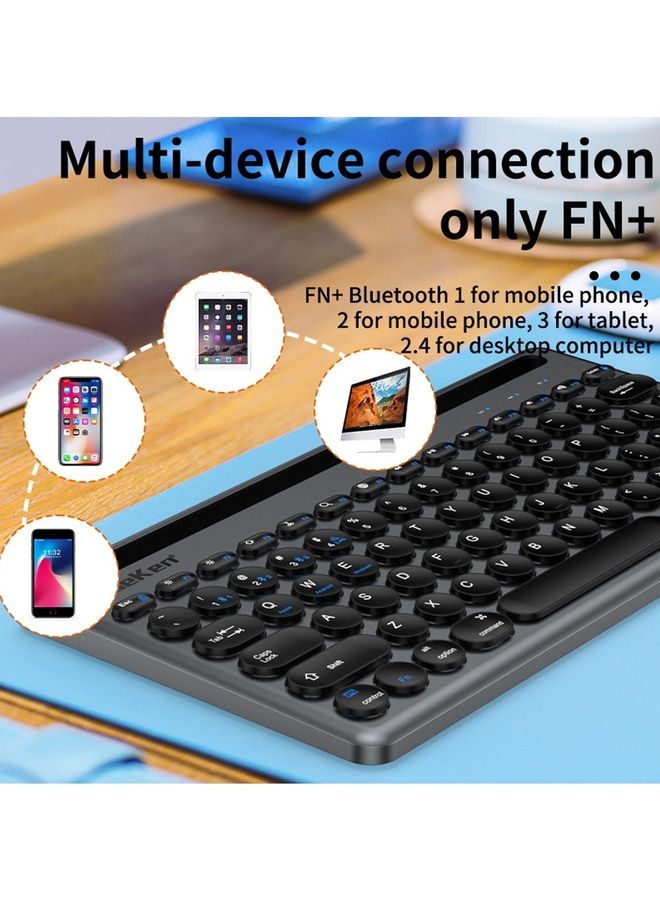 ElieKen - Wireless Keyboard And Mouse Set Card Slot Three Mode Bluetooth Three Channel Tyep C Charging Suitable For Mobile Phone Tablet Gun Black - Image 1