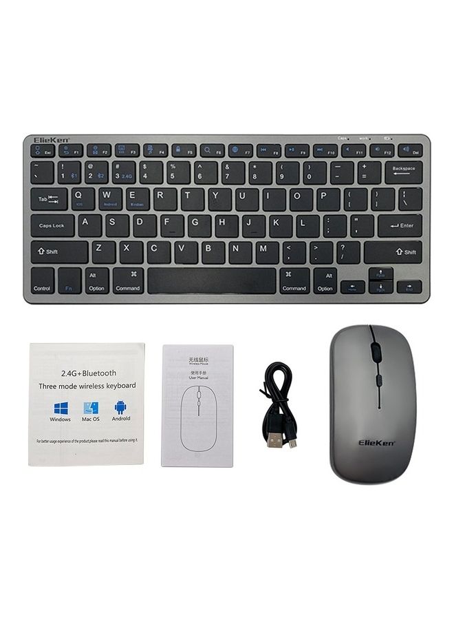 ElieKen - 2.4G Rechargeable Bluetooth Three Mode Wireless Keyboard And Mouse Set Usb External Portable For Desktop Notebook Gun Black - Image 1